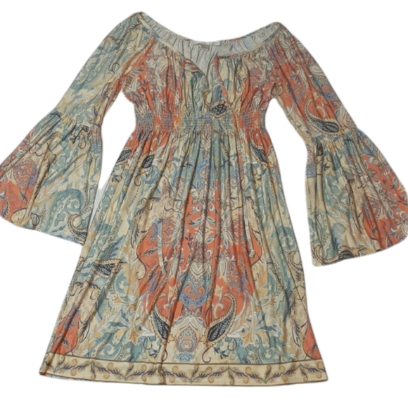 Boston Proper Paisley Dress Bell Sleeves Boho Gyps - Picture 3 of 13